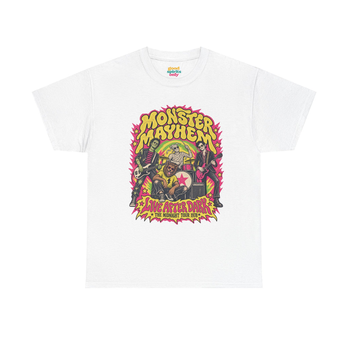 Monster Mayhem Rock Band Tee | Live After Dark graphic shirt