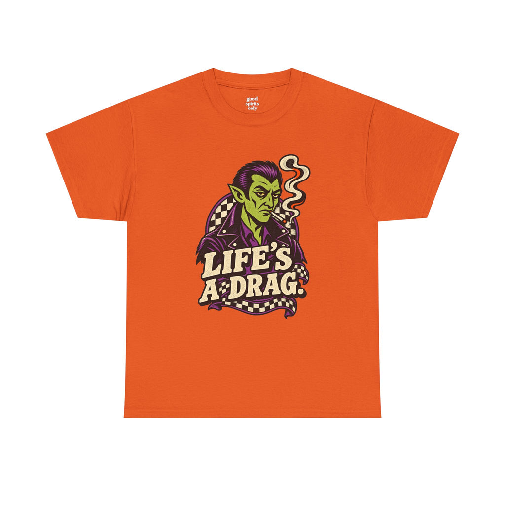 Life's a Drag Vampire Graphic Tee | Retro Halloween Monster Shirt