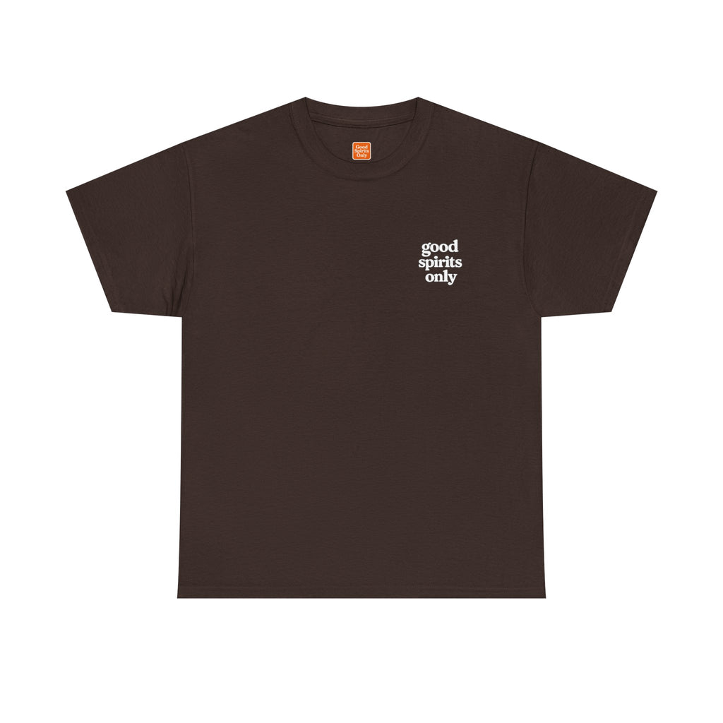 Rest Easy Skeleton Floral design T-Shirt | "good spirits only" front pocket print