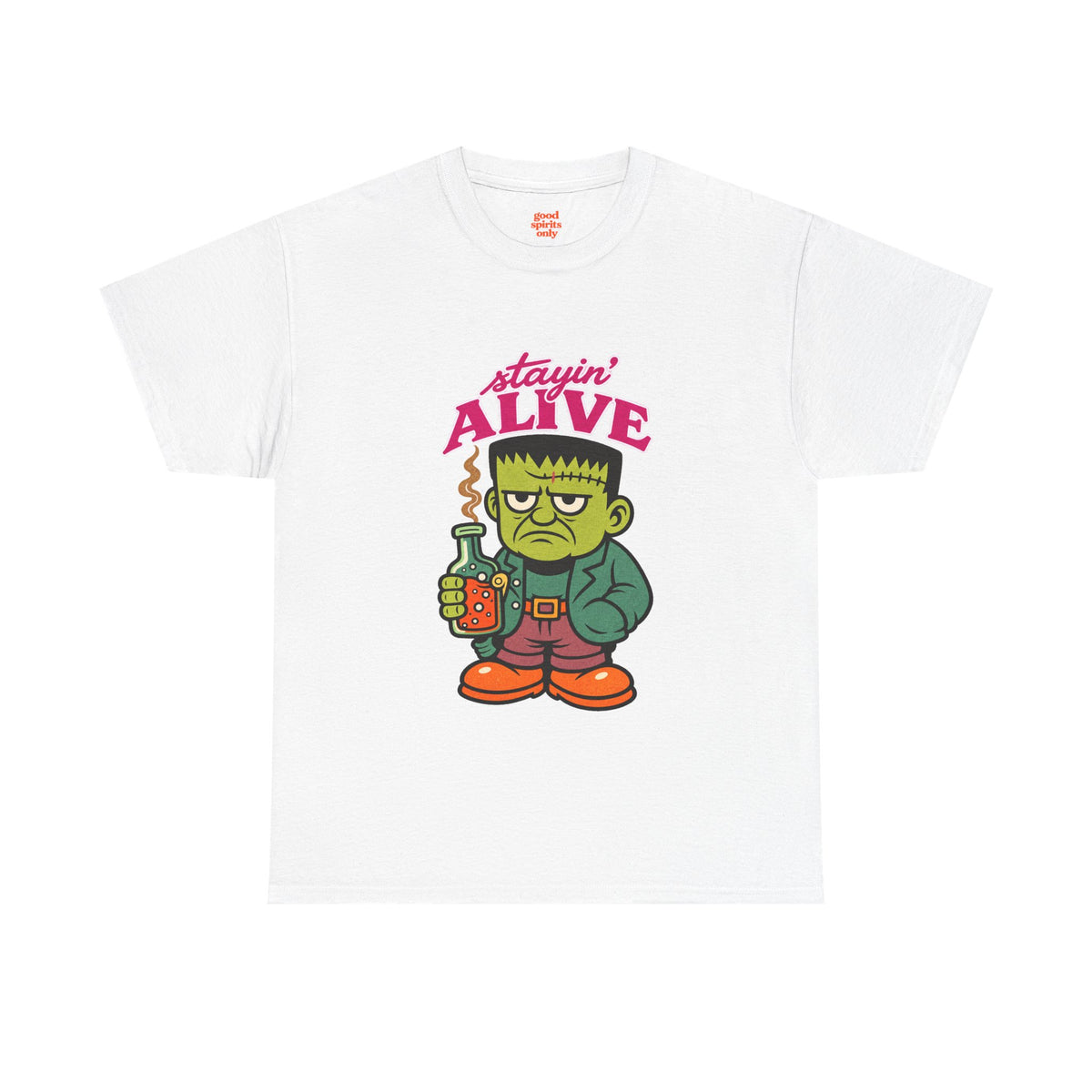 Stayin' Alive Frankenstein Tee | Cute Cartoon Monster, Retro Typography