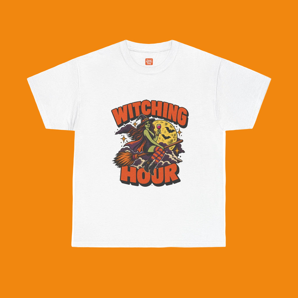 Witching Hour witch on broom T-Shirt | Halloween moon magic