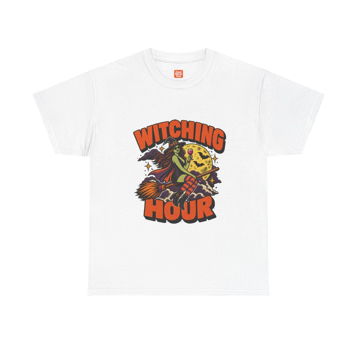 Witching Hour witch on broom T-Shirt | Halloween moon magic