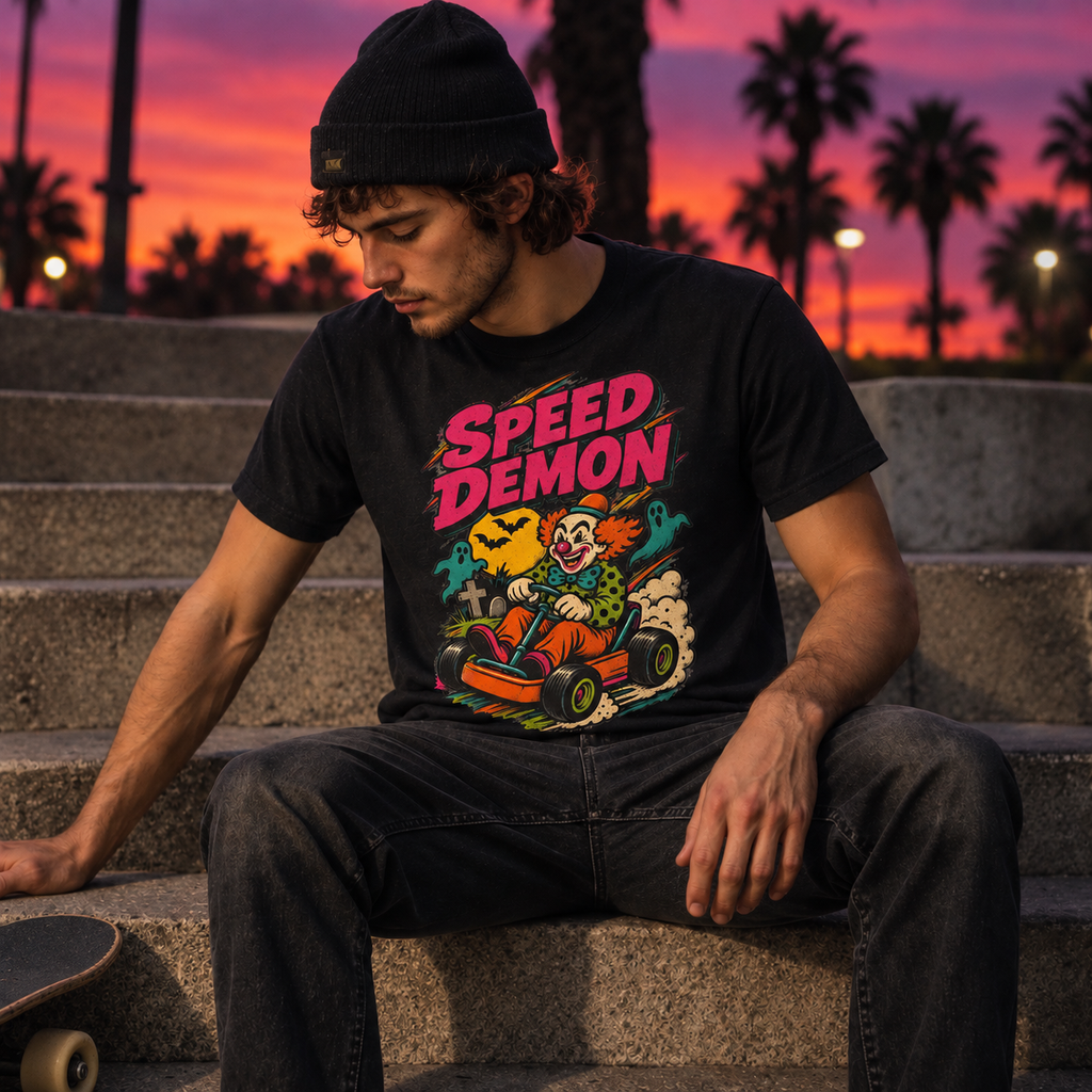 Speed Demon clown kart T-Shirt | Retro horror racing graphic tee