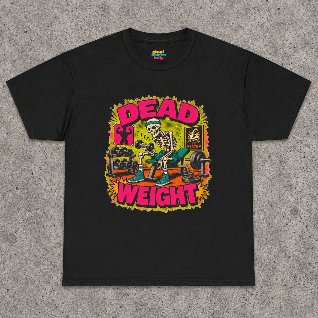 Dead Weight skeleton weightlifting T-Shirt | gym workout skull vintage graphic