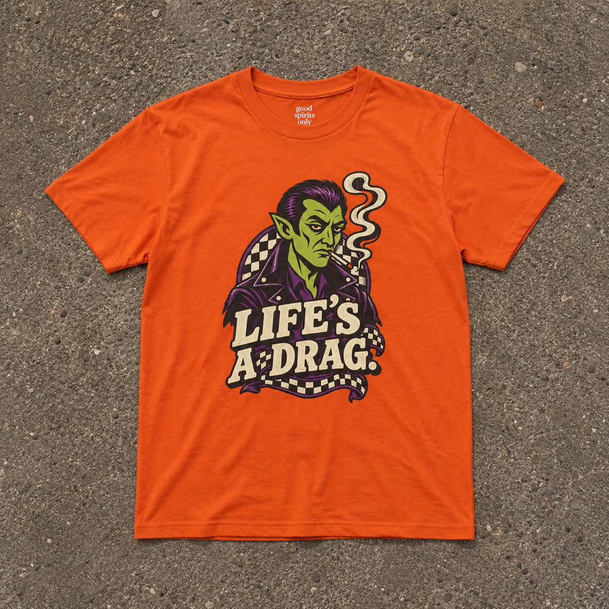 Life's a Drag Vampire Graphic Tee | Retro Halloween Monster Shirt