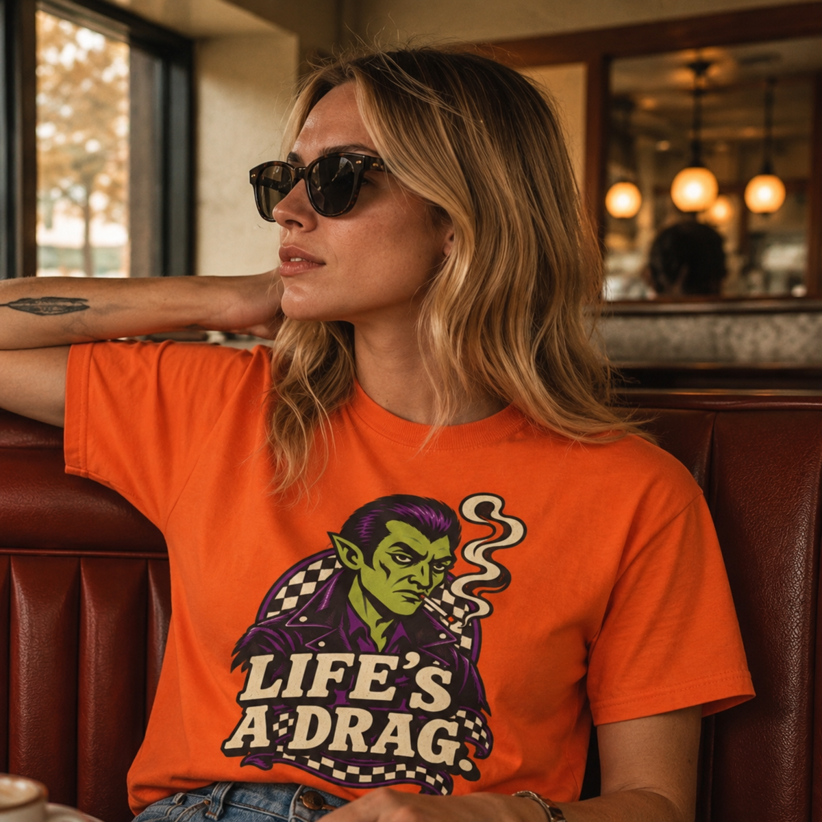 Life's a Drag Vampire Graphic Tee | Retro Halloween Monster Shirt
