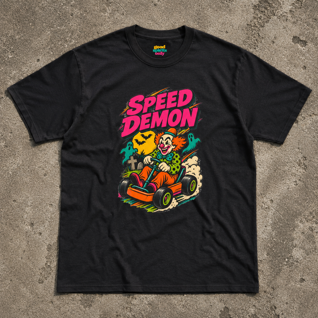 Speed Demon clown kart T-Shirt | Retro horror racing graphic tee