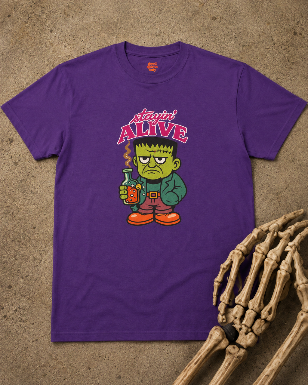 Stayin' Alive Frankenstein Tee | Cute Cartoon Monster, Retro Typography