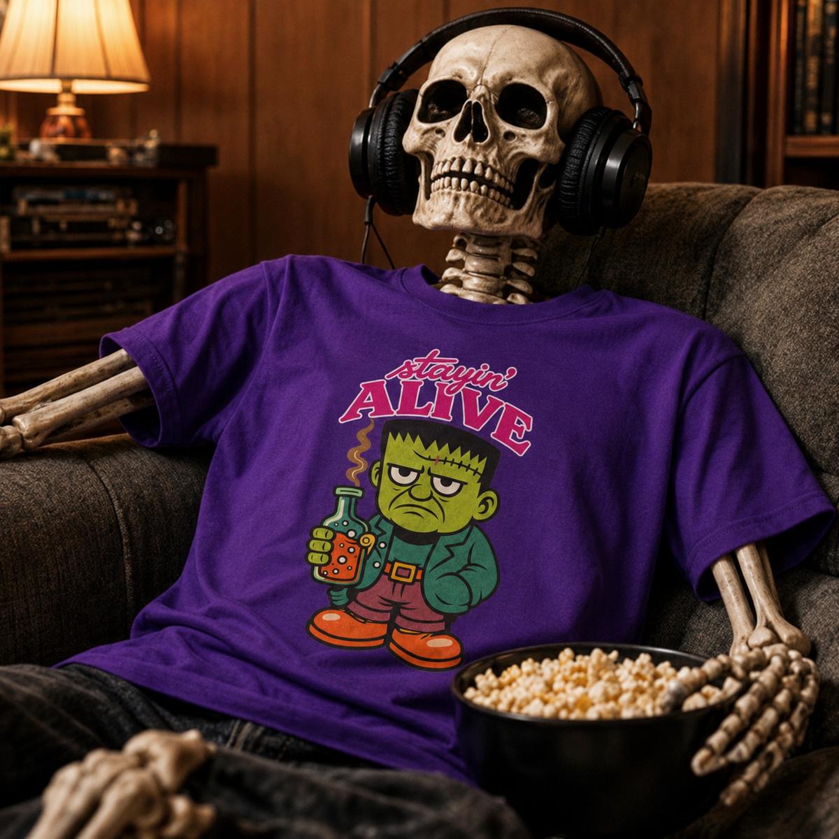 Stayin' Alive Frankenstein Tee | Cute Cartoon Monster, Retro Typography